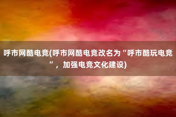 呼市网酷电竞(呼市网酷电竞改名为“呼市酷玩电竞”，加强电竞文化建设)