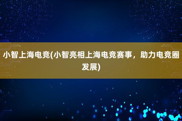 小智上海电竞(小智亮相上海电竞赛事，助力电竞圈发展)