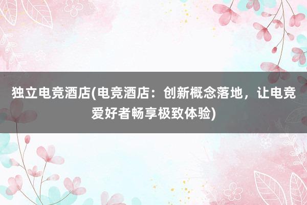 独立电竞酒店(电竞酒店：创新概念落地，让电竞爱好者畅享极致体验)