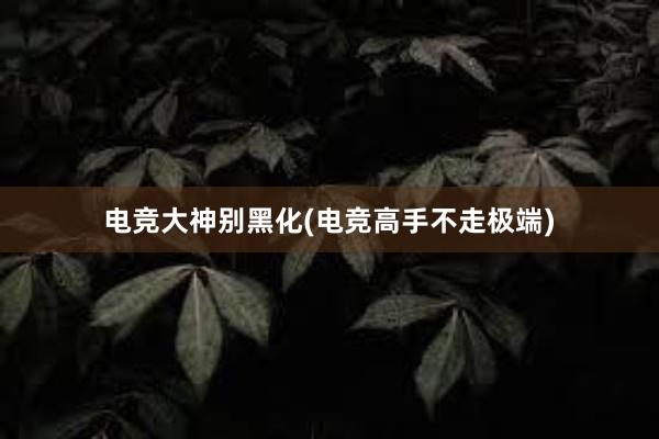 电竞大神别黑化(电竞高手不走极端)