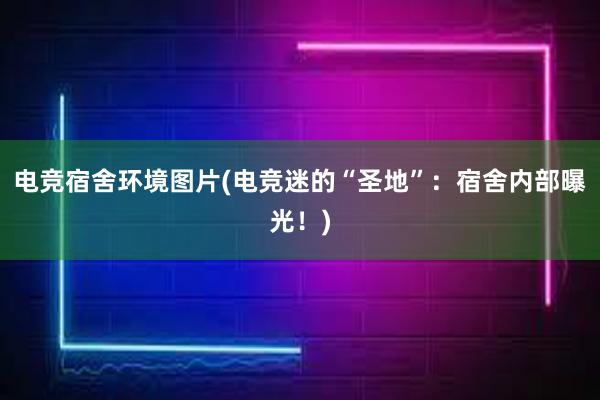 电竞宿舍环境图片(电竞迷的“圣地”：宿舍内部曝光！)