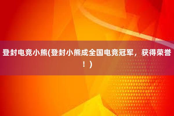 登封电竞小熊(登封小熊成全国电竞冠军，获得荣誉！)