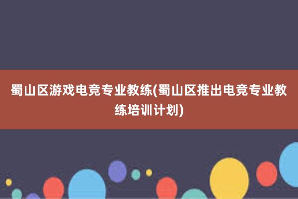 蜀山区游戏电竞专业教练(蜀山区推出电竞专业教练培训计划)