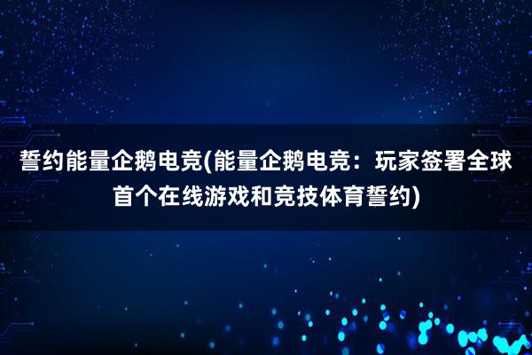 誓约能量企鹅电竞(能量企鹅电竞：玩家签署全球首个在线游戏和竞技体育誓约)