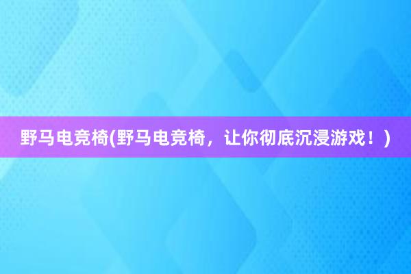 野马电竞椅(野马电竞椅，让你彻底沉浸游戏！)